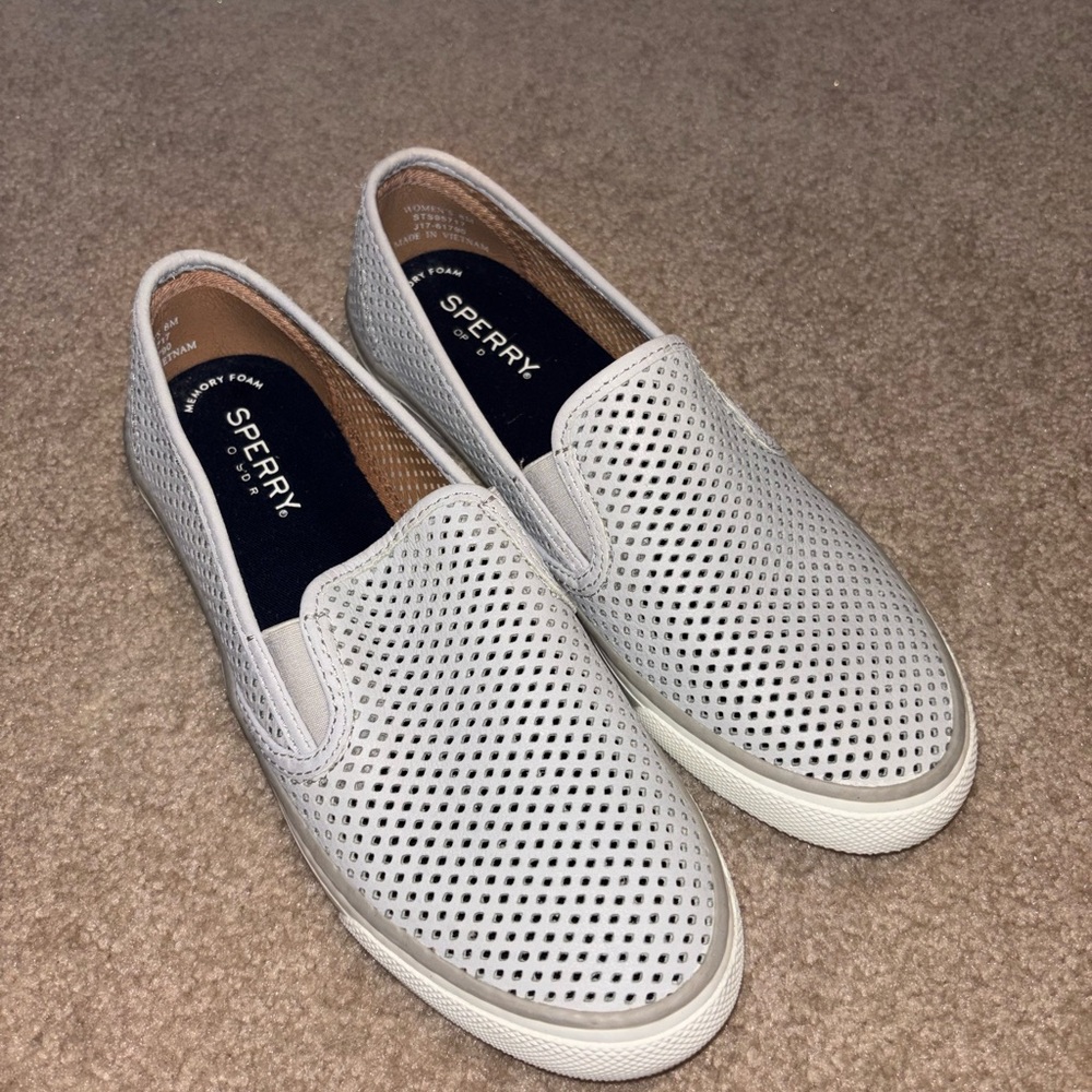 Sperry Blue and White Loafers with Perforated Design